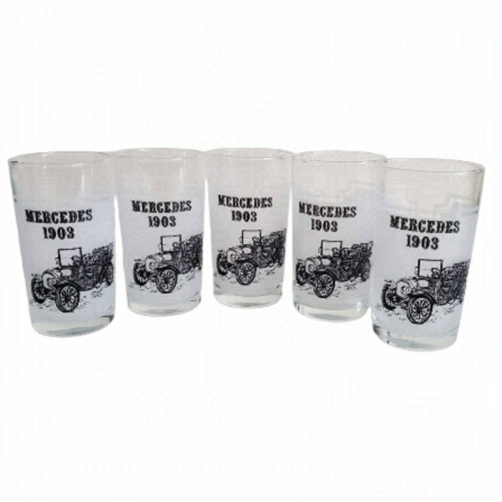 Vintage Set Of 5 Mercedes 1903 Antique Automobile Glasses